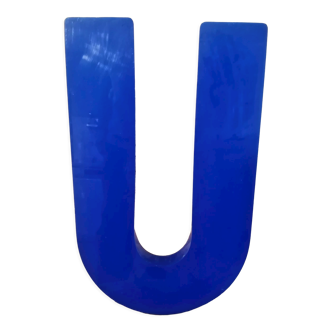 Vintage blue plexiglass sign letter U