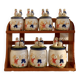 Vintage wooden wall condiment shelf and porcelain pots with geese slip pattern