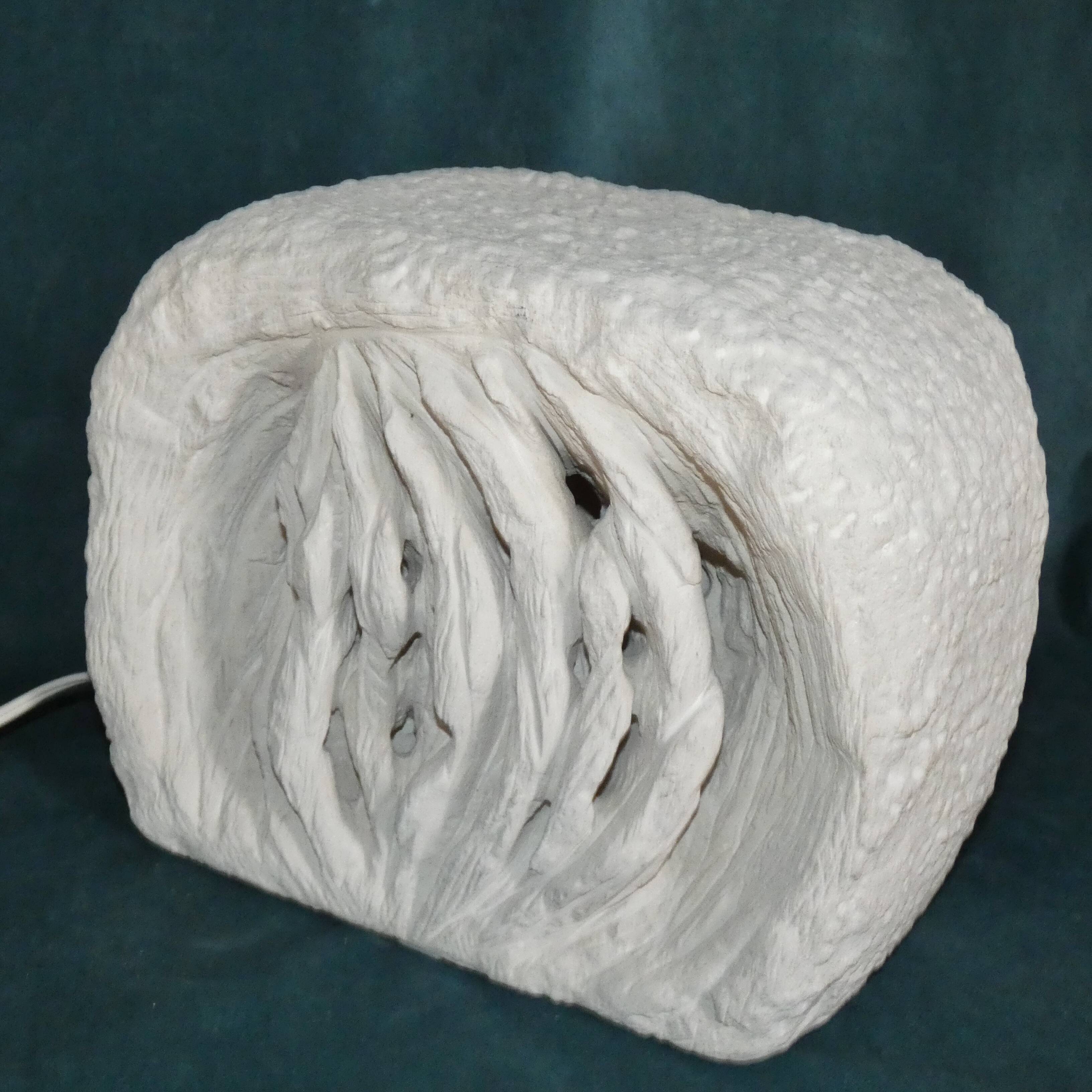 Lamp in stone of the gard carved brutalist form signed, circa 1970 dlg tormos