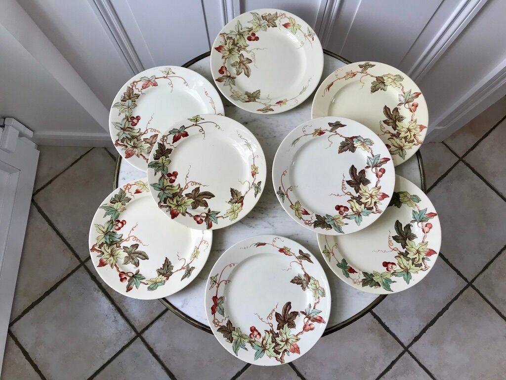 set of 8 dessert plates Terre de Fer Lunéville model Lier XIXth