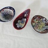 Set of 3 ceramic sauce boats signed MORVAN (1 Reglued) vintage