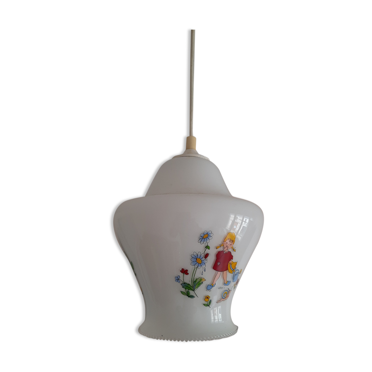 Opaline pendant lamp decorated with children's scenes 60s-70s