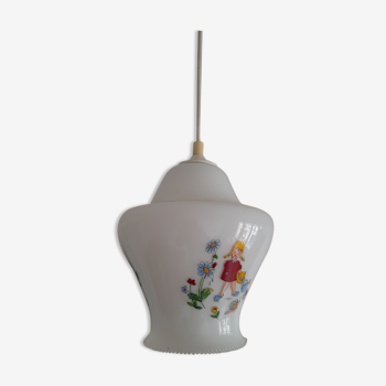 Opaline pendant lamp decorated with children's scenes 60s-70s