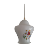 Opaline pendant lamp decorated with children's scenes 60s-70s