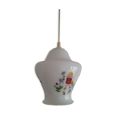 Opaline pendant lamp decorated with children's scenes 60s-70s