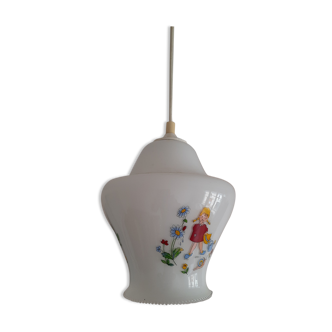 Opaline pendant lamp decorated with children's scenes 60s-70s