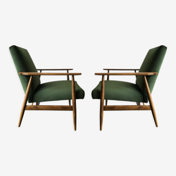 Fauteuils en velours vert du milieu du siècle par Henryk Lis, années 1960, ensemble de 2