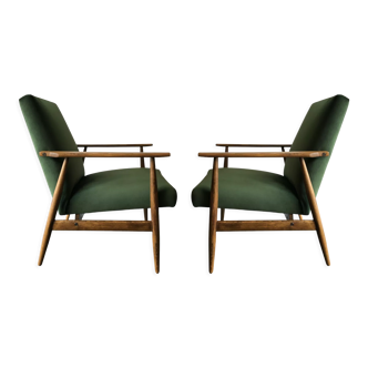 Fauteuils en velours vert du milieu du siècle par Henryk Lis, années 1960, ensemble de 2