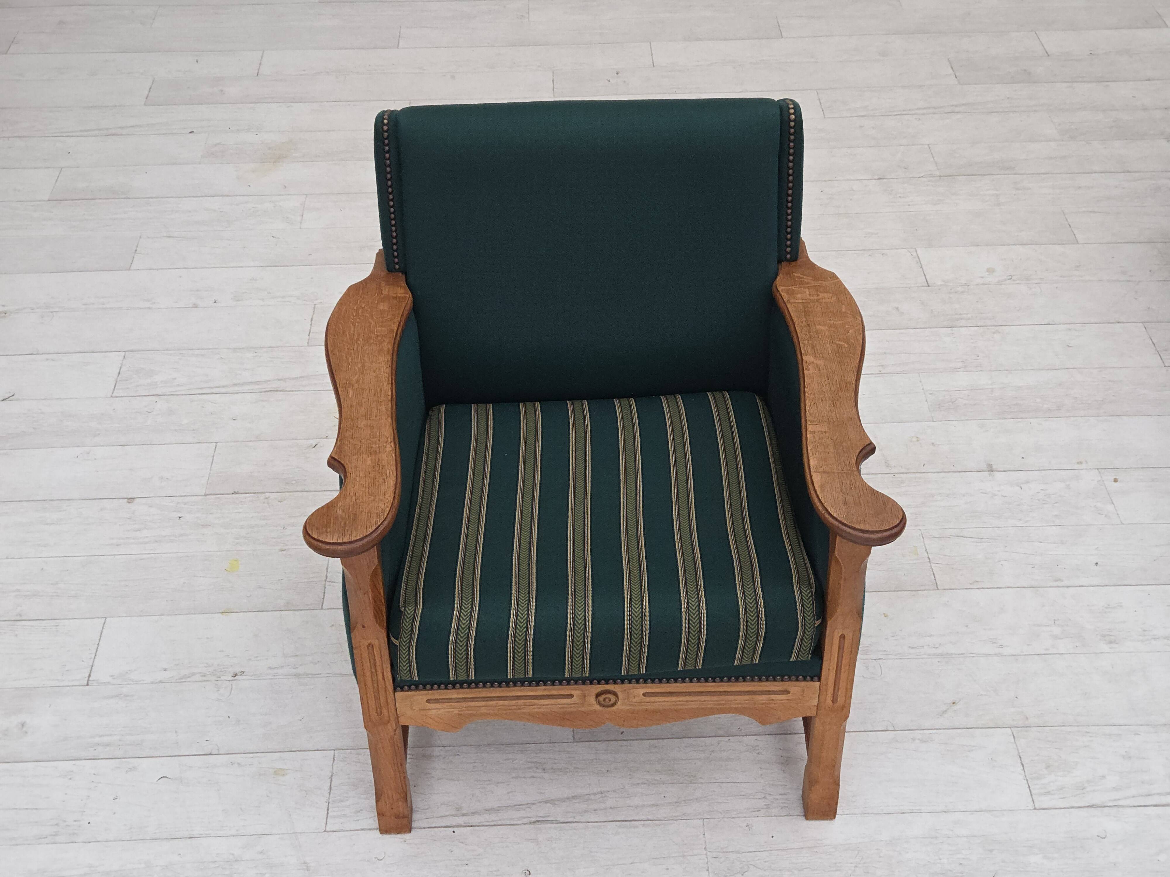 1970s, Danish armchair, furniture wool, solid oak wood.