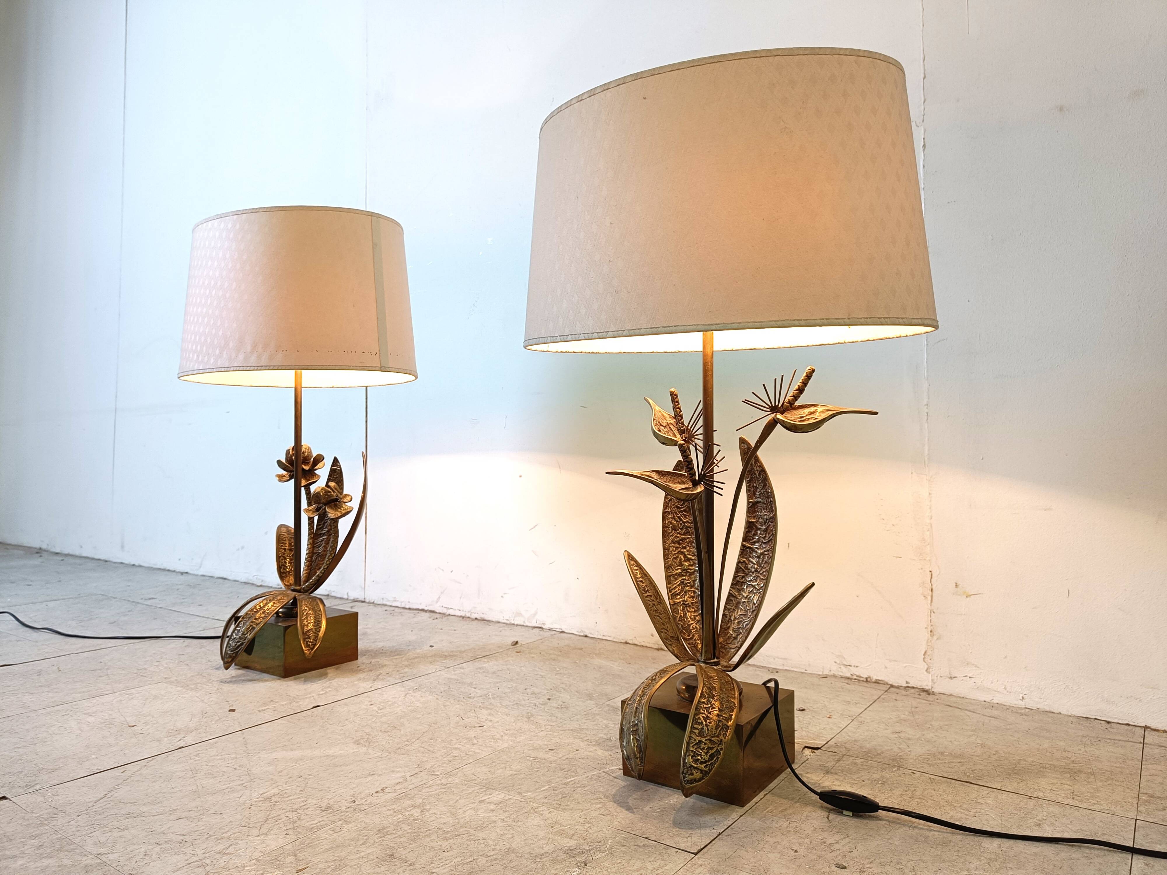 Pair of brass floral table lamps, 1970s