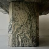 Octagonal coffee table in Italian beige/green veined marble, design 1970