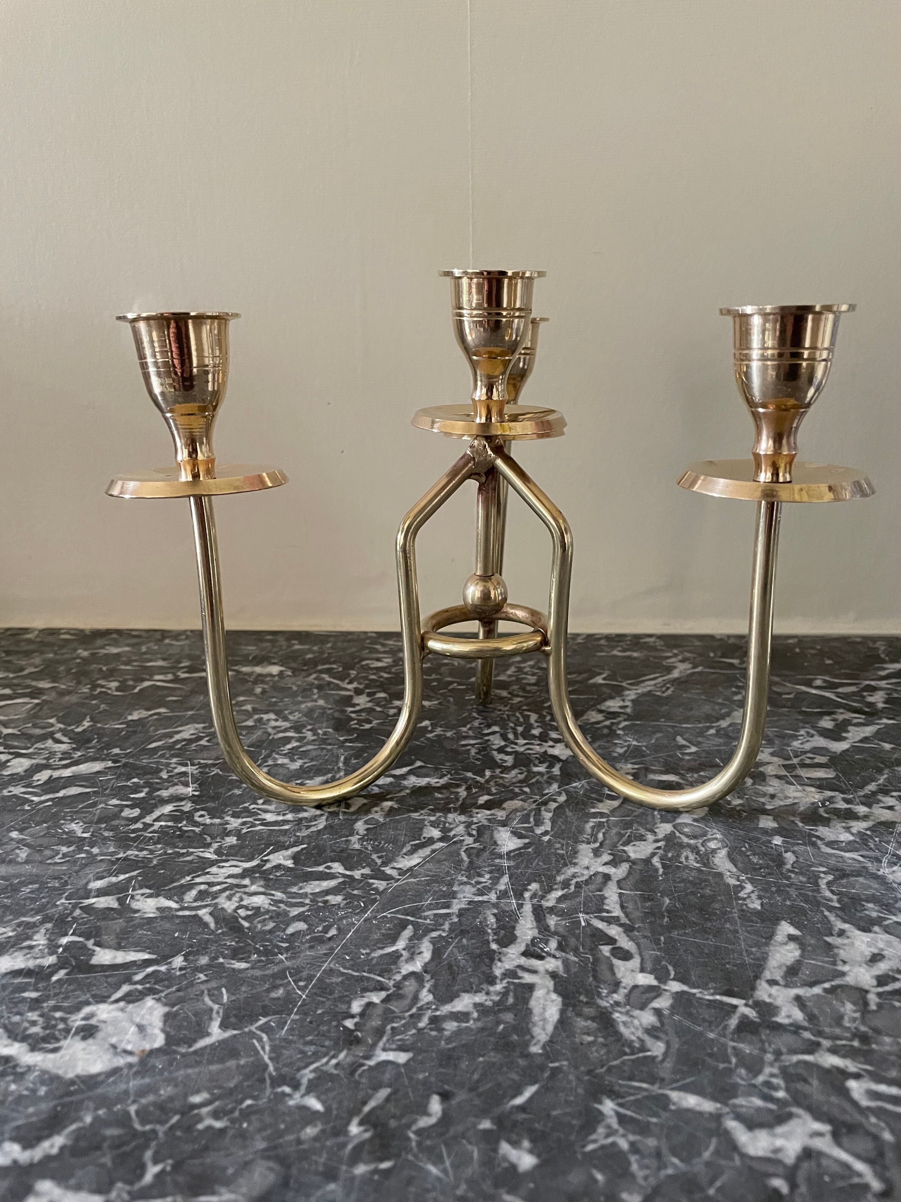 Golden brass candle holder