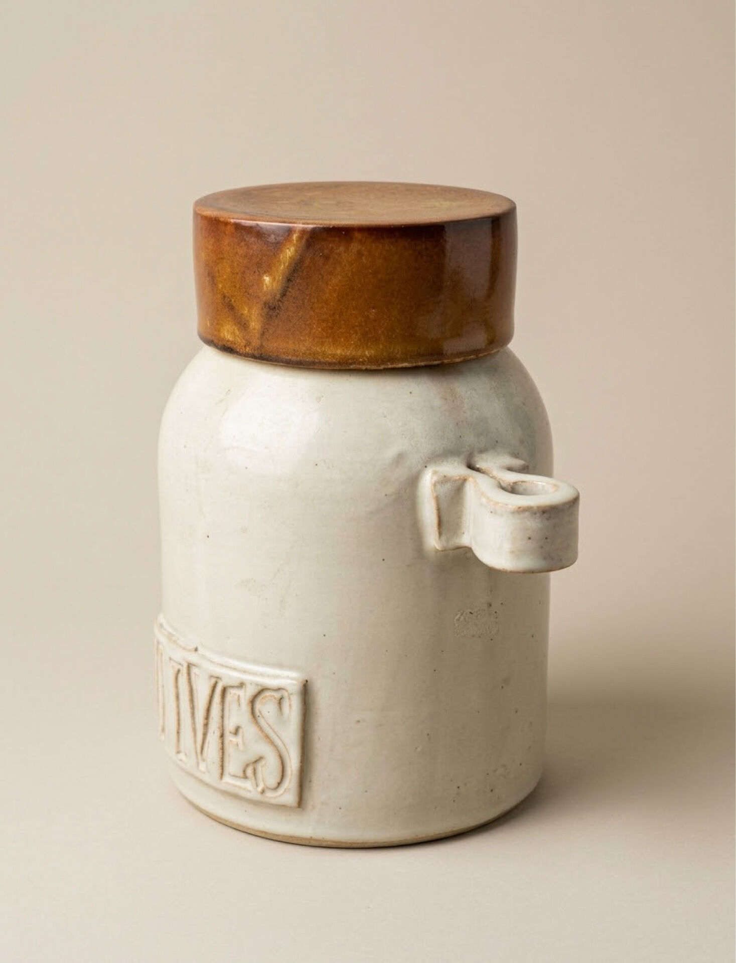 Vintage olive pot in glazed stoneware Arts-Céram Grand Feu 1950-1960