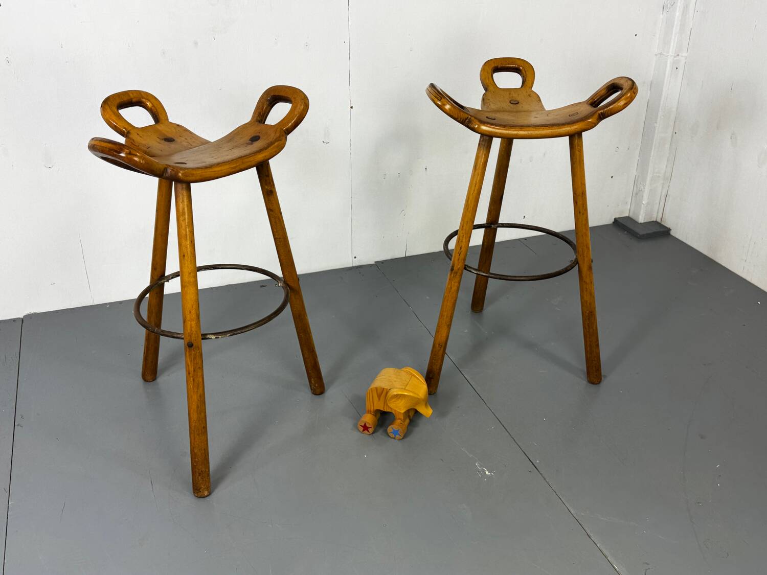 Set of 2 Brutalist Marbella Bar Stools by Sergio Rodrigues, 1960s
