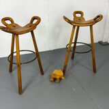 Set of 2 Brutalist Marbella Bar Stools by Sergio Rodrigues, 1960s