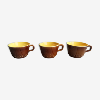 3 tasses à café Digoin Sarreguemines jaune et marron