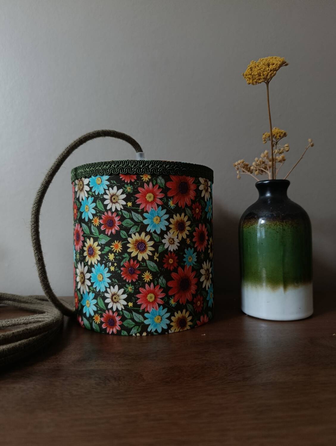 Nomadic bohemian chic lantern / floral fabric, jute cord