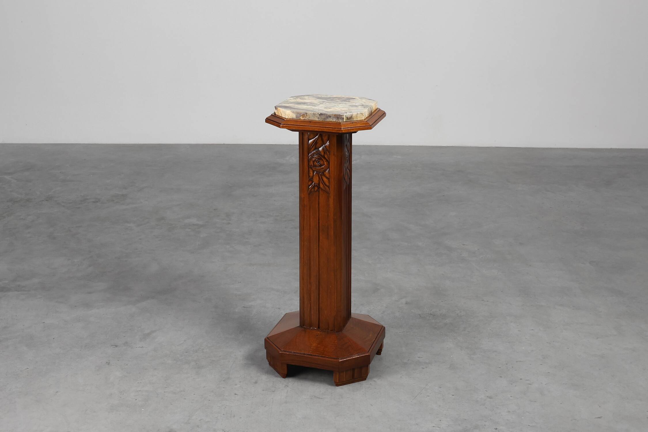 Oak & Marble large Art Deco pedestal, France 1920s
