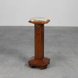 Oak & Marble large Art Deco pedestal, France 1920s