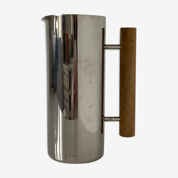 Decanter or pourer in stainless steel and natural wood by Guy Degrenne, work of the 1970s
