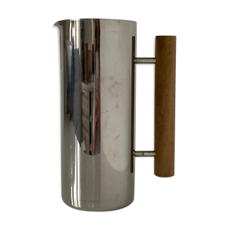 Carafe ou verseuse en inox et bois naturel par Guy Degrenne, travail des années 1970