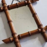 Miroir ancien en bois tourné style bambou, fin XIXe siècle, 38 x 31 cm