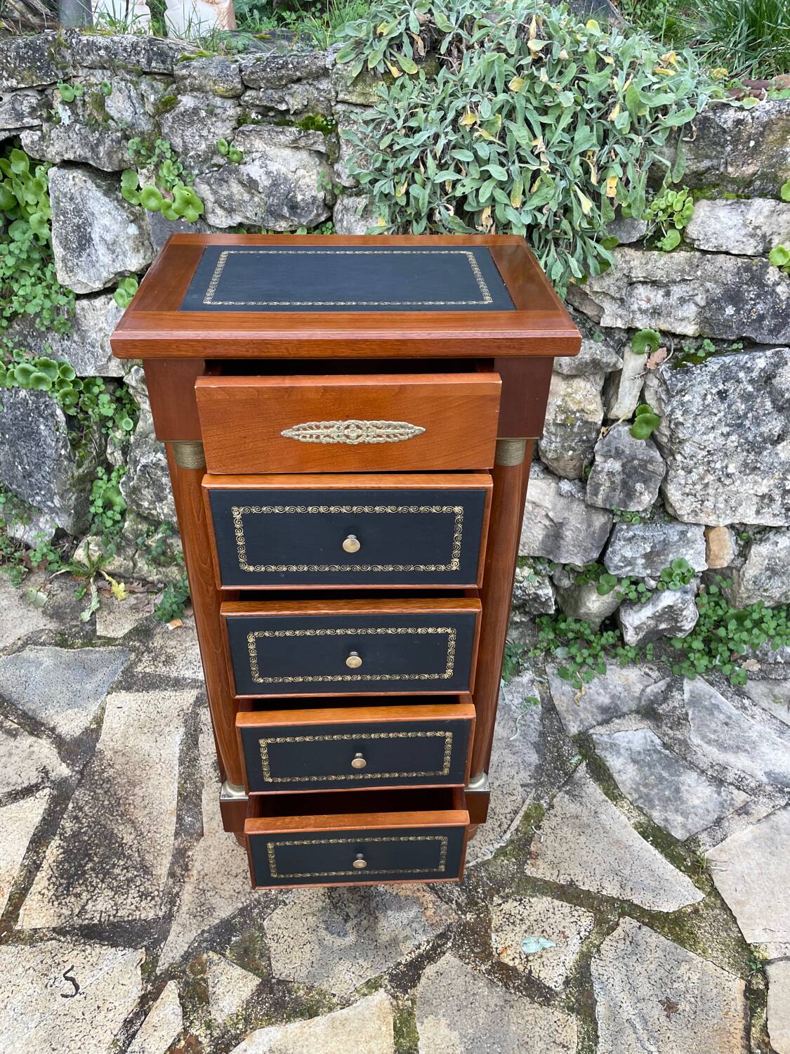 Small empire style solid mahogany writing chest of drawers