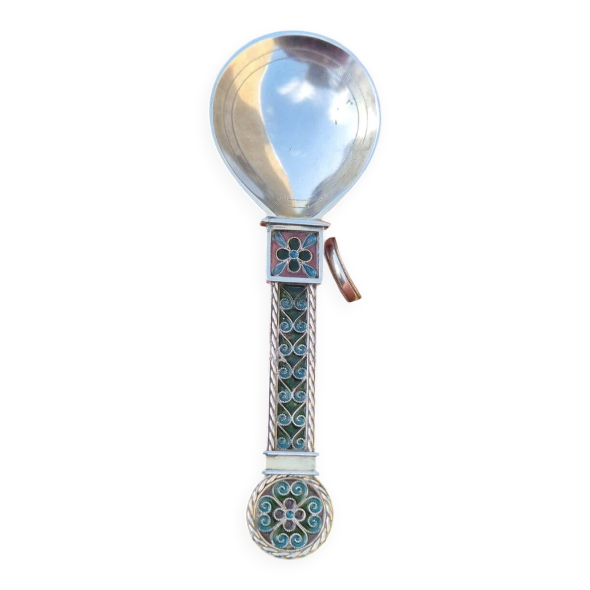 Iconic Antique Jacob Tostrup 950 Silver and Plique-a-jour Enamel Spoon