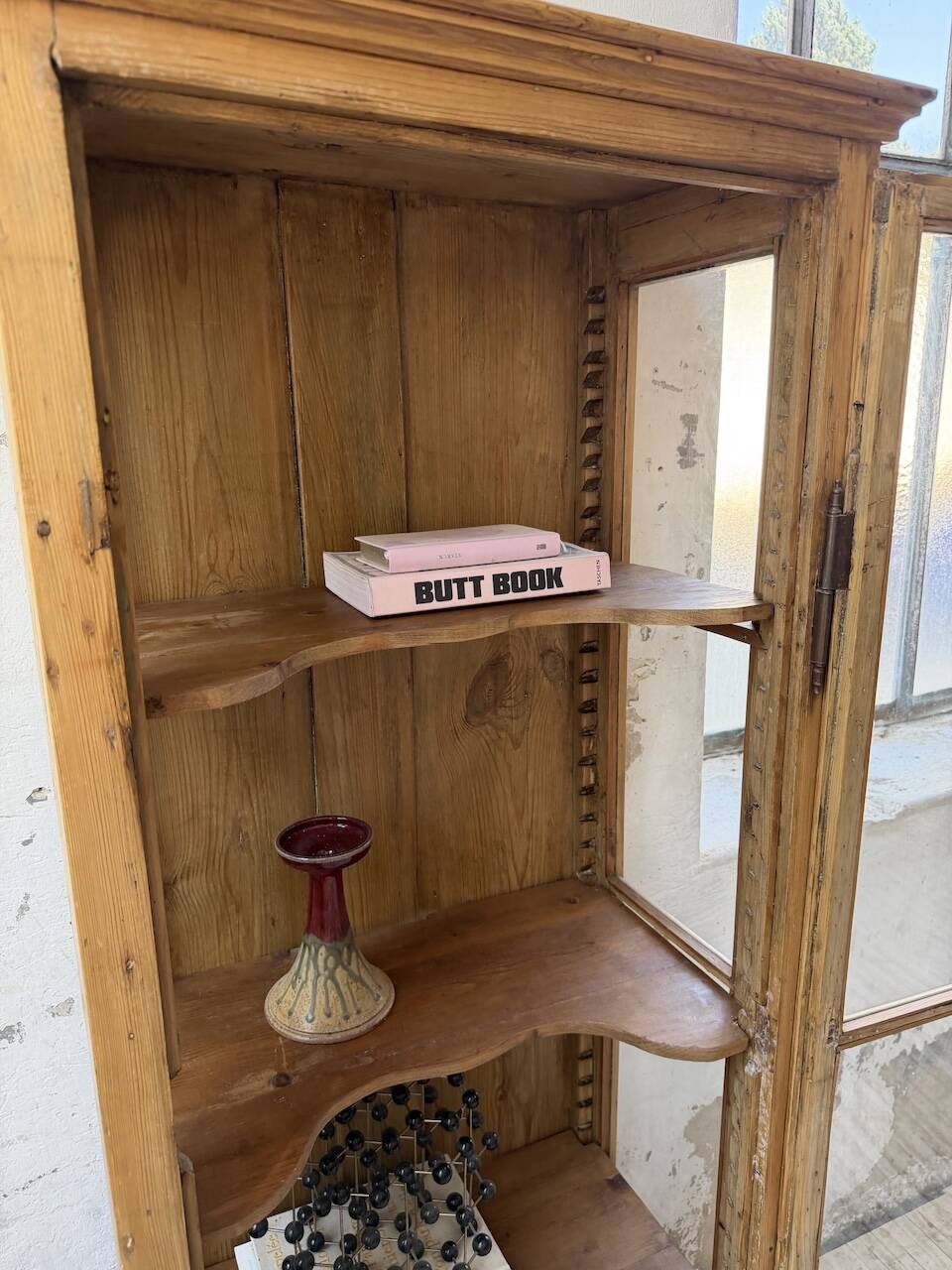 19th-century English pine display cabinet