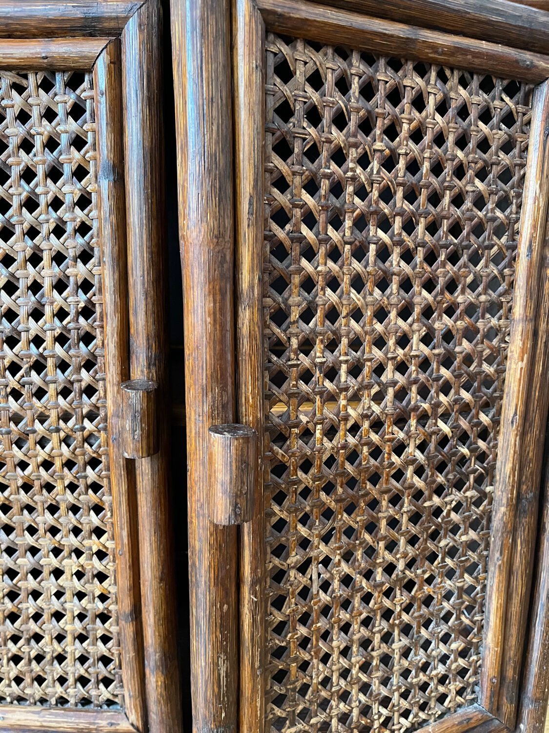 Vintage rattan and caning shelf bookcase