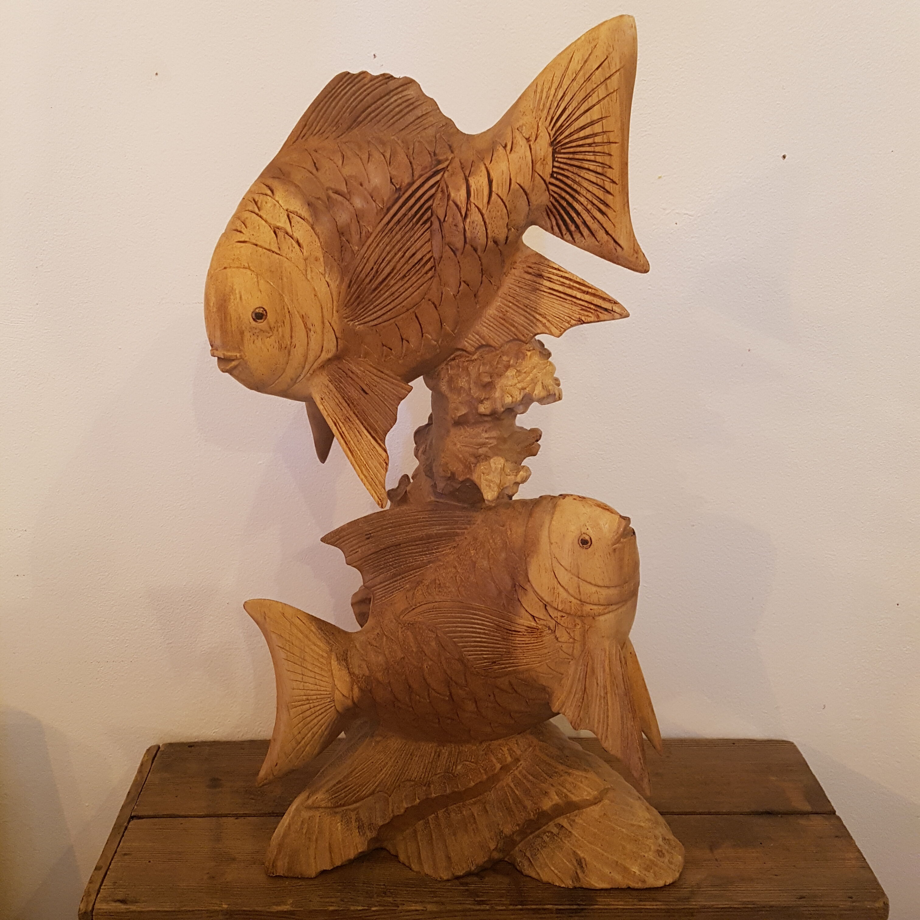 Wood carving duo of fish