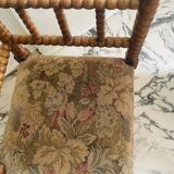 Chaise d’angle vintage Art Déco en bois bobbin et tissus, circa 1930