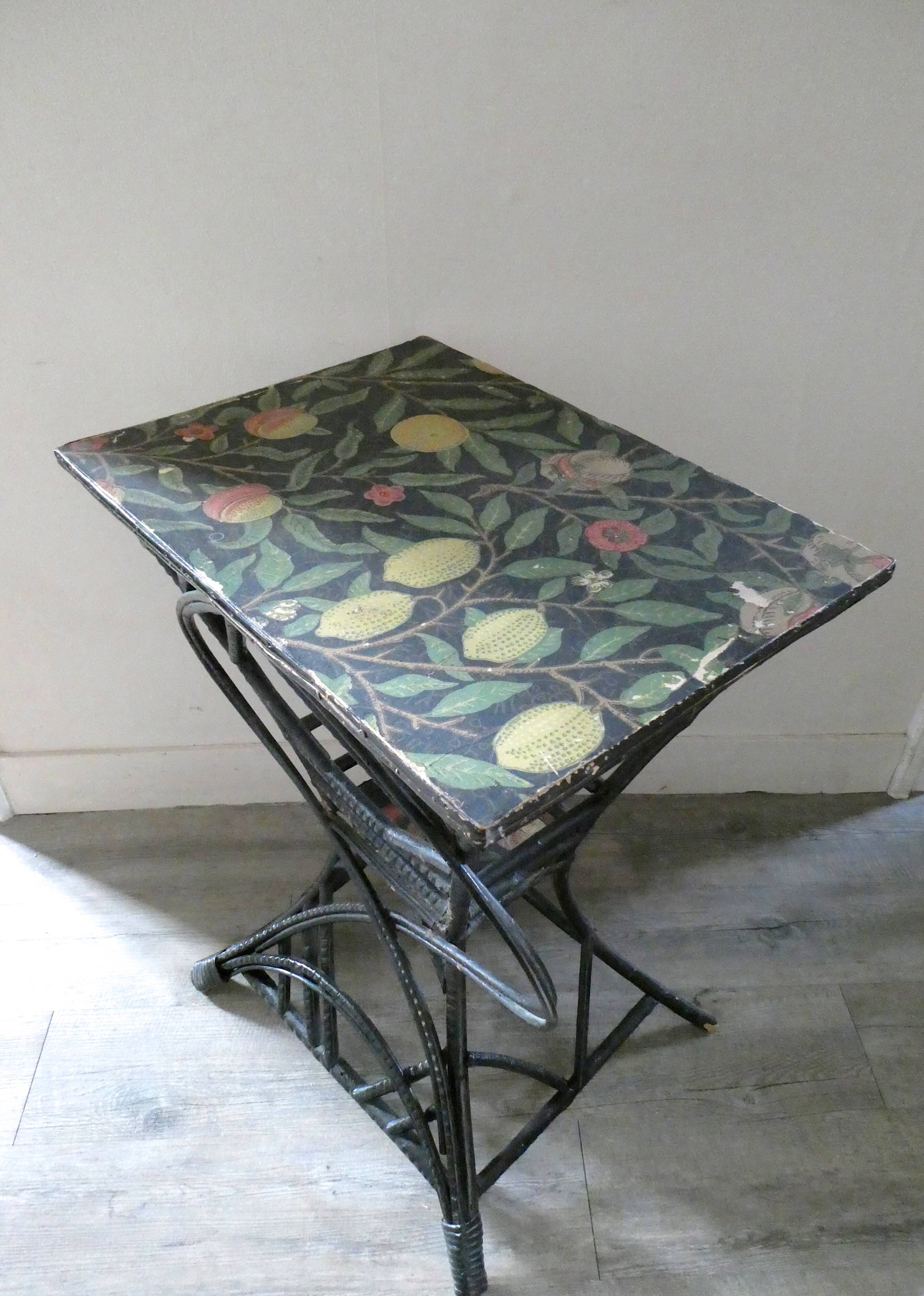 Side table, pedestal and blackened rattan, 1900 era