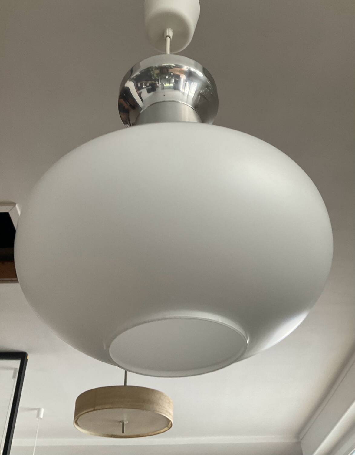 Stilux Milano opaline pendant light from the 70s
