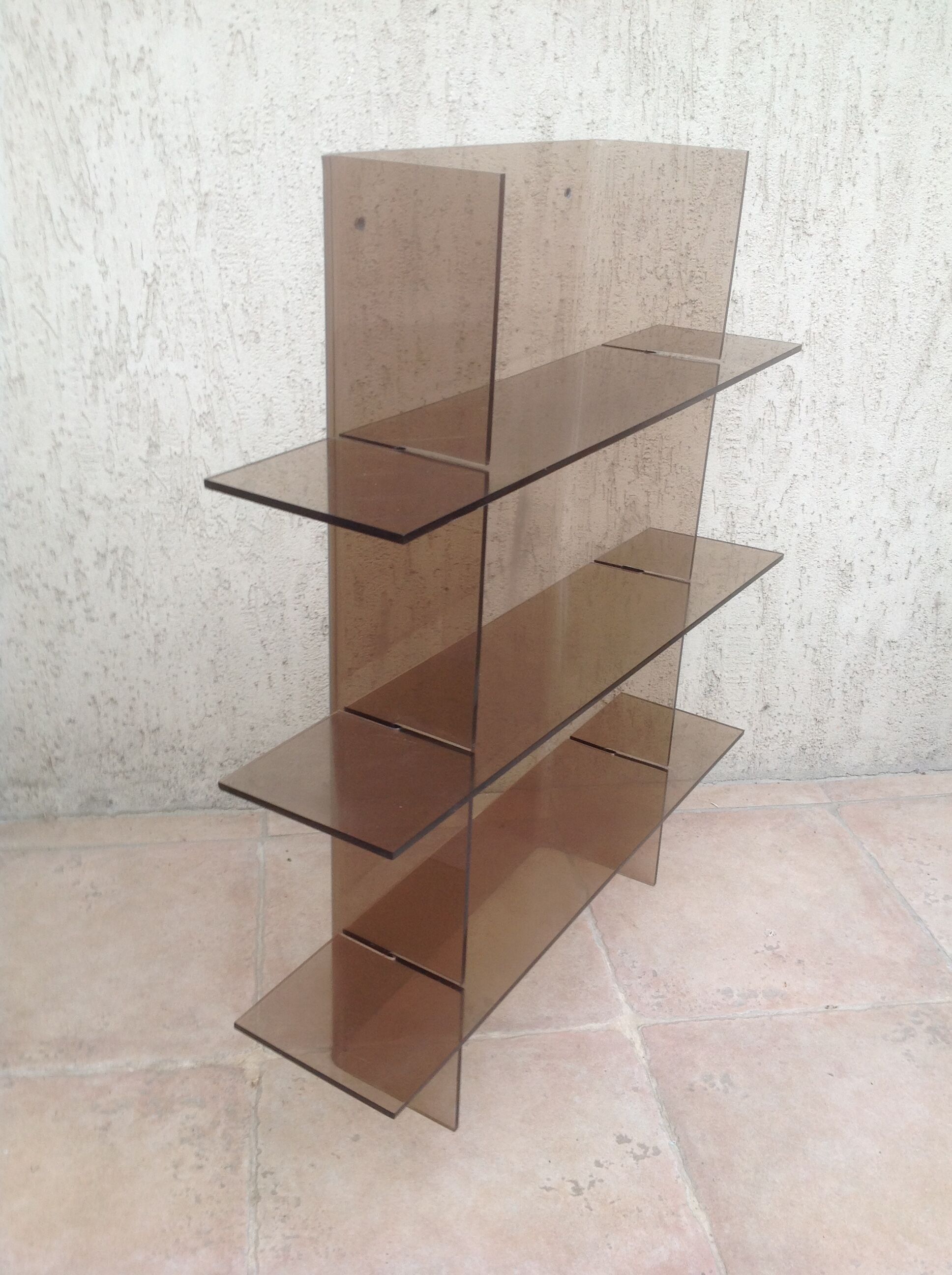 Plexiglass shelf smoked glass vintage brown
