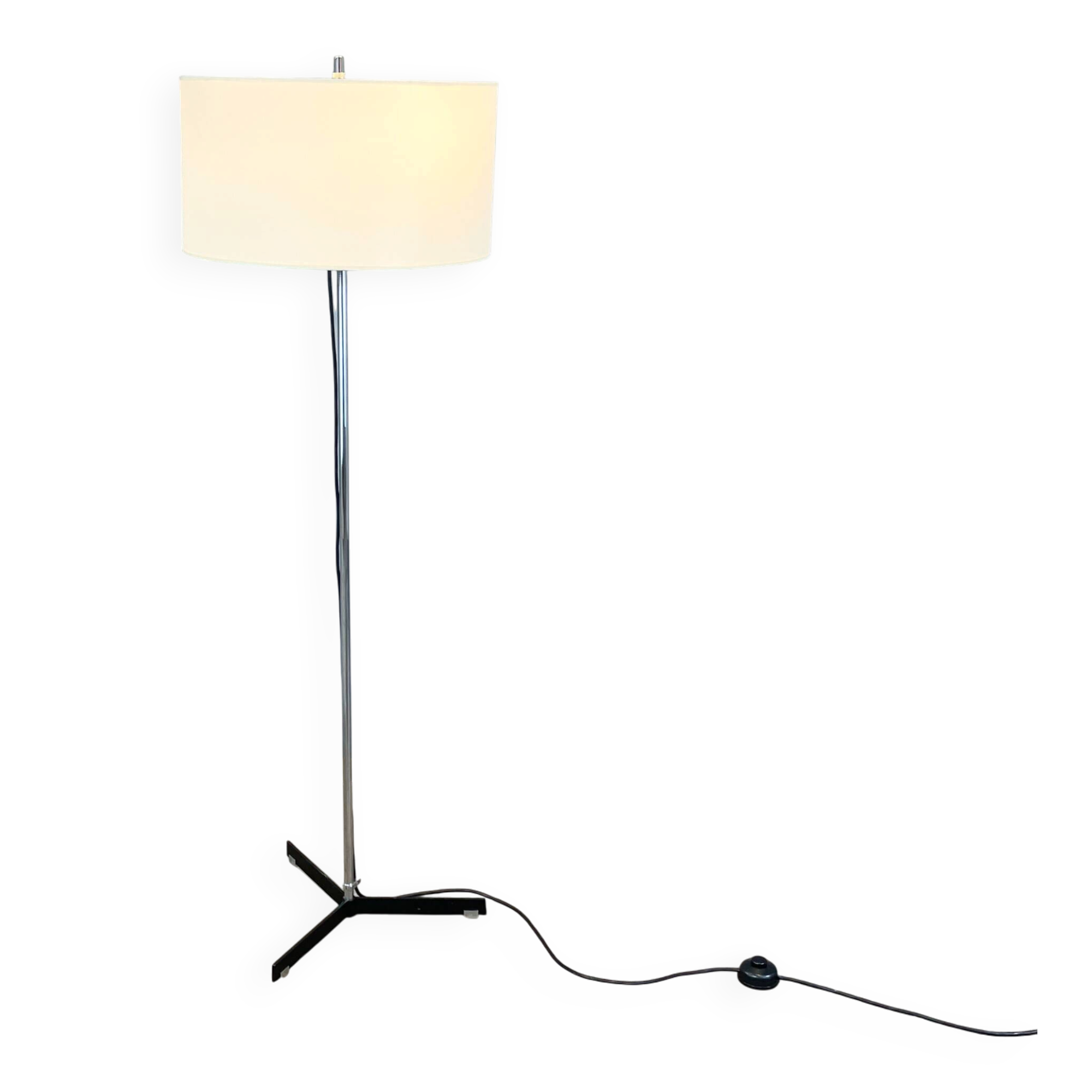 Floor lamp by WILA, chrome and black lacquered metal with a fabric shade, 1960s/1970s
