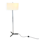 Lampadaire par Wila en métal chromé et laqué noir avec abat-jour en tissu, années 1960-1970