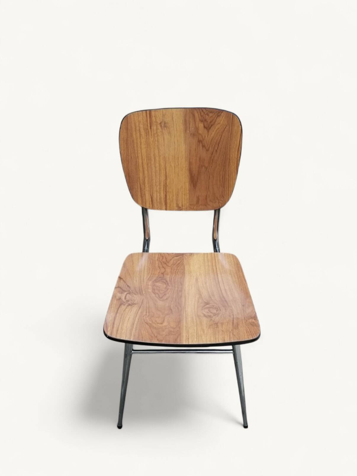 Pair of Vintage Chrome and Wood Chairs - 1980s - Formica