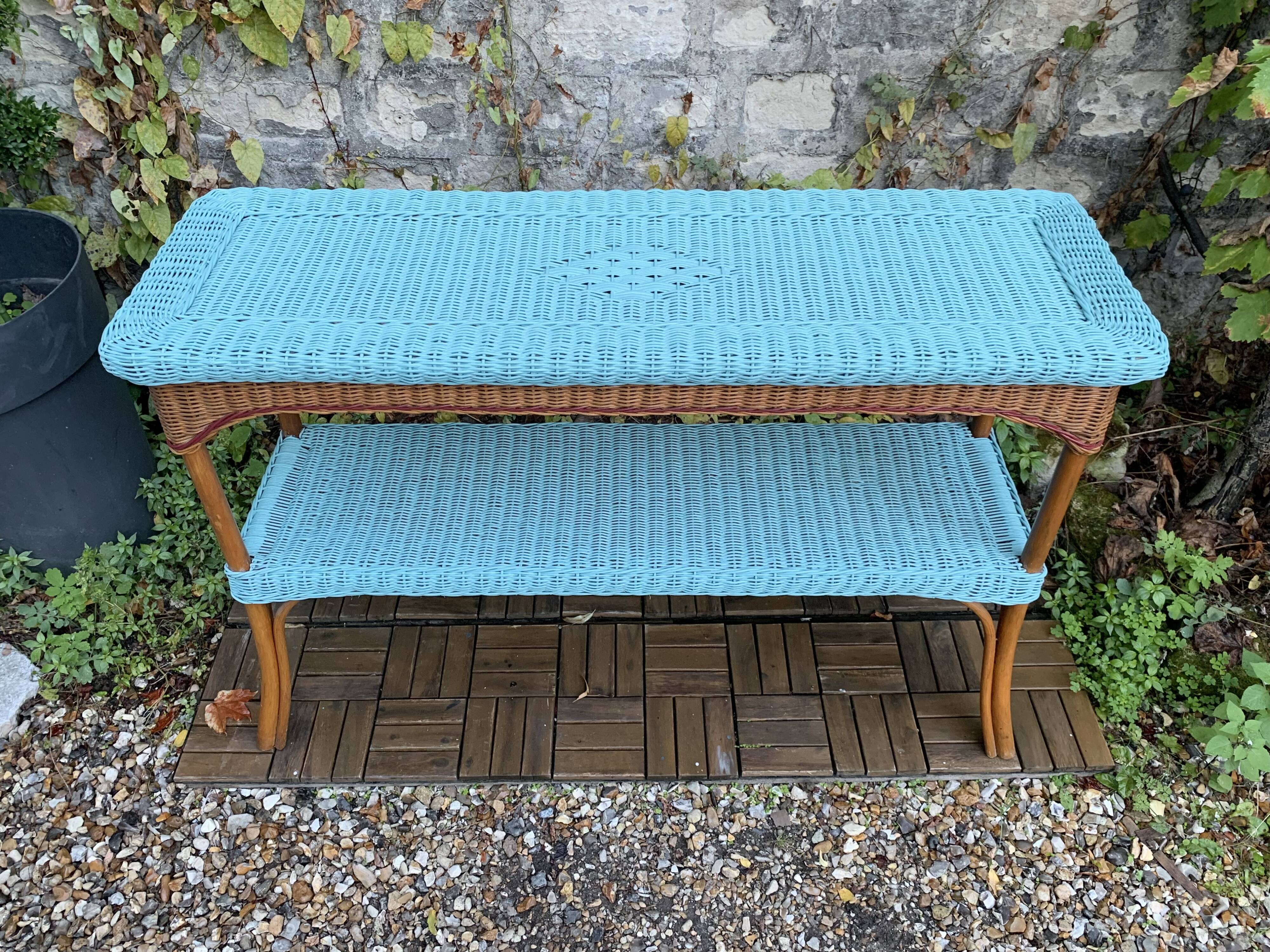 Vintage woven rattan and wicker console