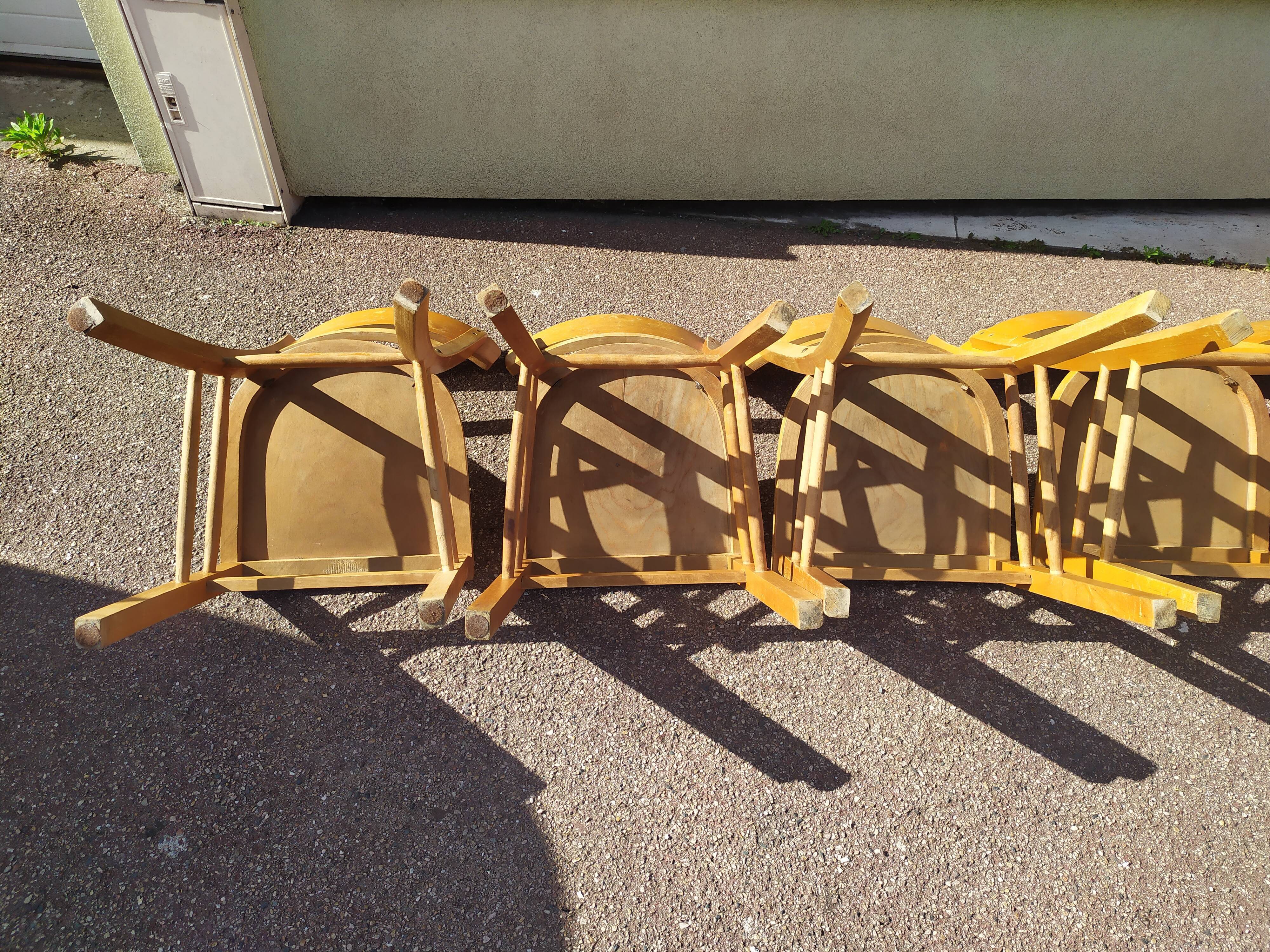 Set of 6 wooden bistro chairs 50/60s