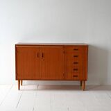 Scandinavian teak sideboard with drawers and hidden desk