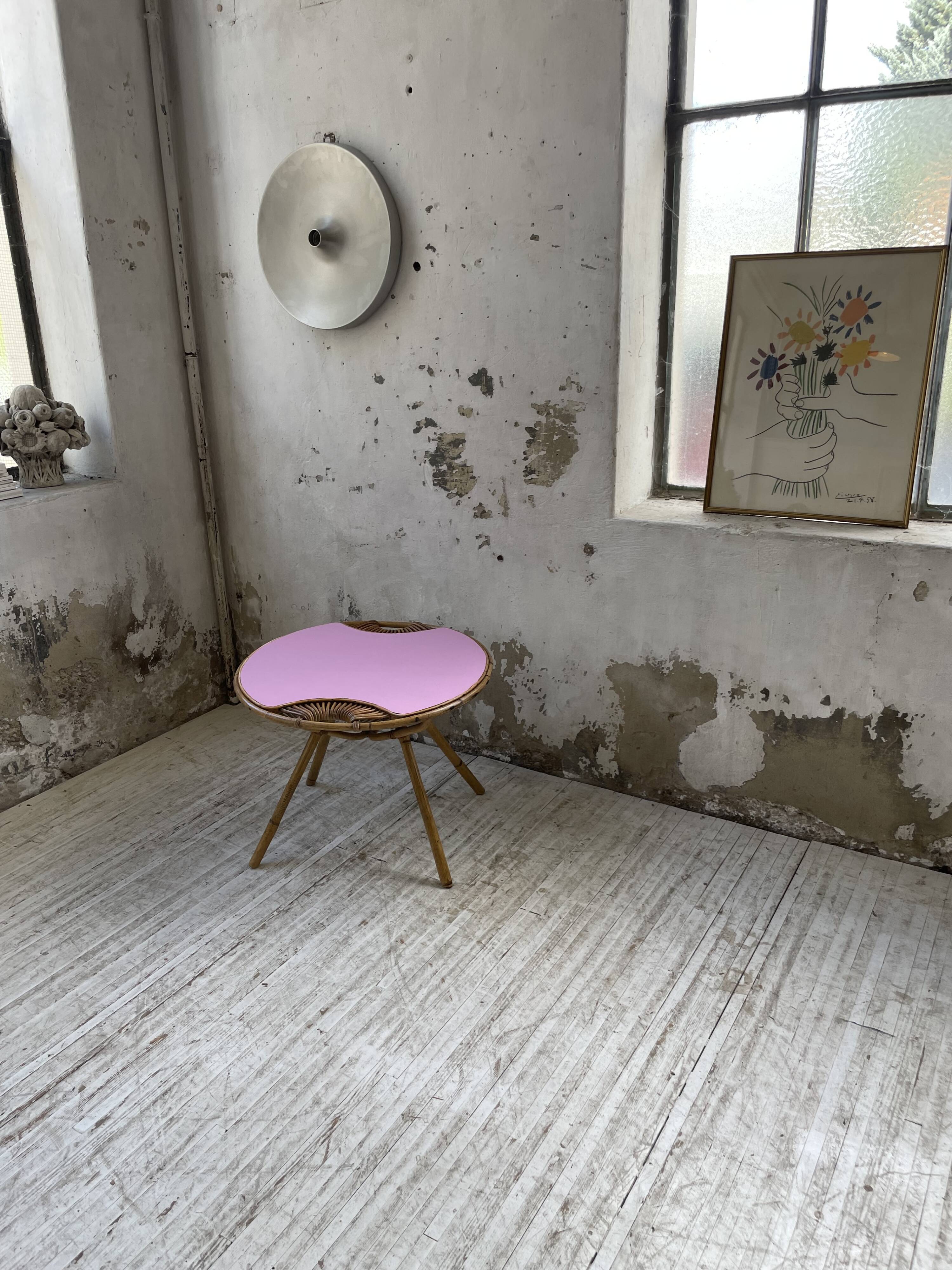 Vintage pink rattan coffee table