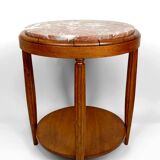 Pedestal Table, Side Table in Solid Oak & Griotte Marble Top