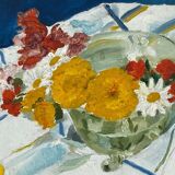 Huile sur toile signe caulant a identifier nature morte aux fleurs
