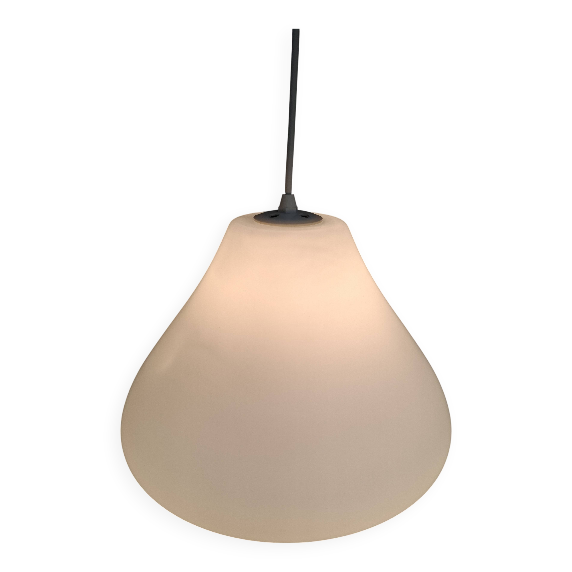 Czechoslovak Midcentury Modern Pendant Light in Opaline Glass and Plastic,