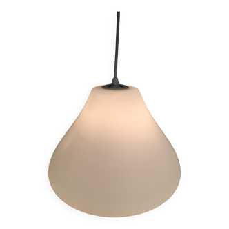 Czechoslovak Midcentury Modern Pendant Light in Opaline Glass and Plastic,