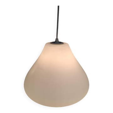 Czechoslovak Midcentury Modern Pendant Light in Opaline Glass and Plastic,