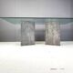 Vintage brutalist glass and marble dining table, 1970s