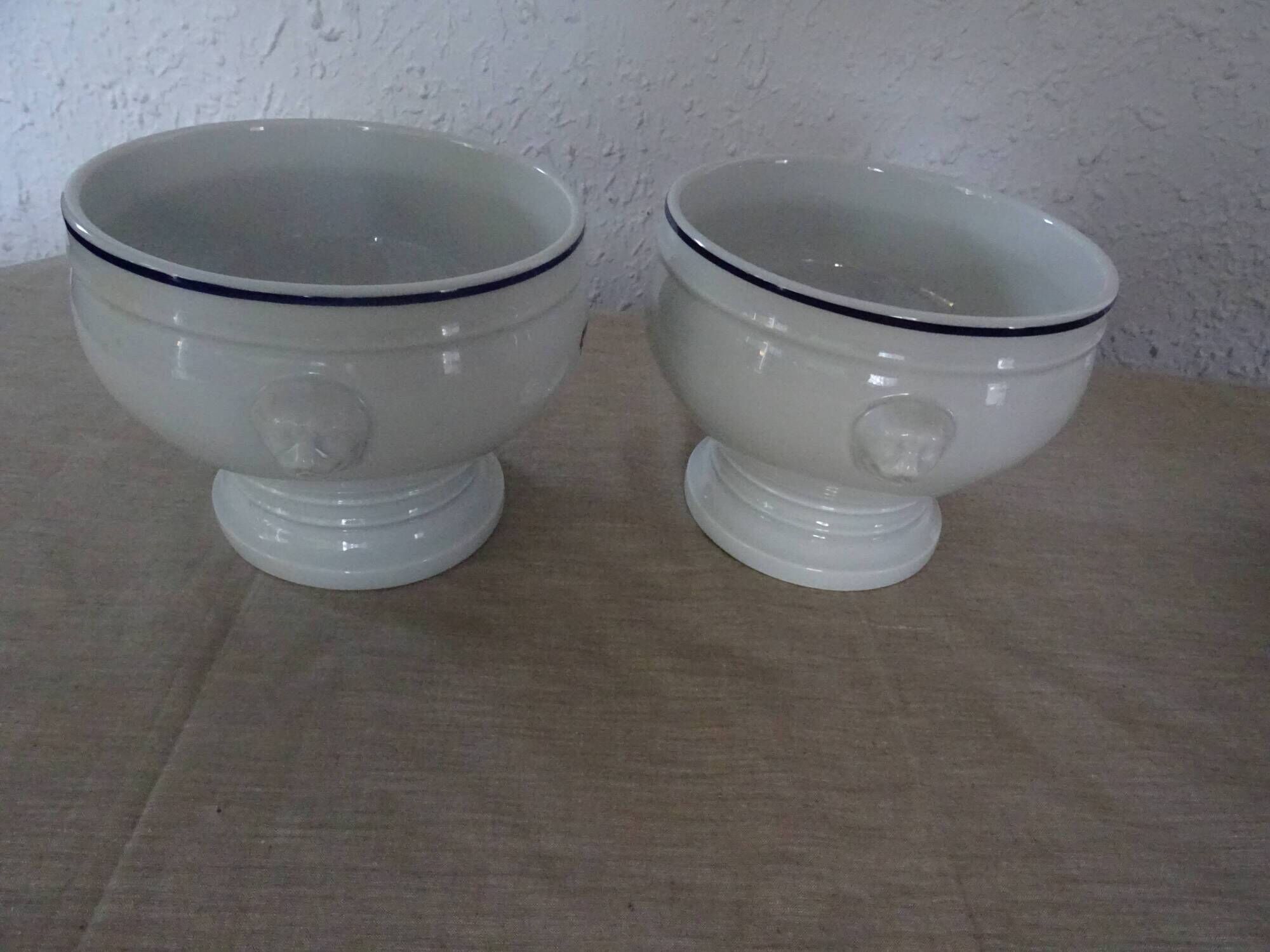 4 Large bowls salad bowls + 2 cups PILLIVUYT blue decoration boat G. CAOUDAL