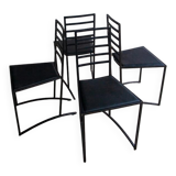 Set of 4 Black Steel Dining Chairs with Black Faux-Leather Seats — Minimalist Geometric Design